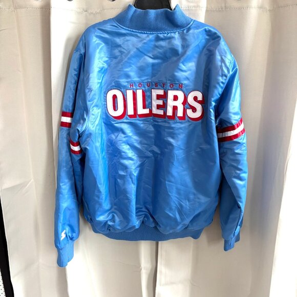 STARTER Other - Vtg Houston Oilers Starter Satin Bomber Jacket Mens XL Blue NFL Embroider 17935